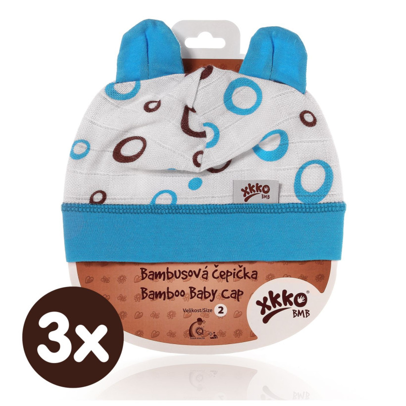 Bamboo Baby Hat XKKO BMB - Cyan Bubbles 3x1ps (Wholesale packaging)